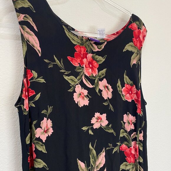 Vintage 90's JM Collection Black Pink Red Floral Midi Dress Sleeveless - Picture 2 of 7